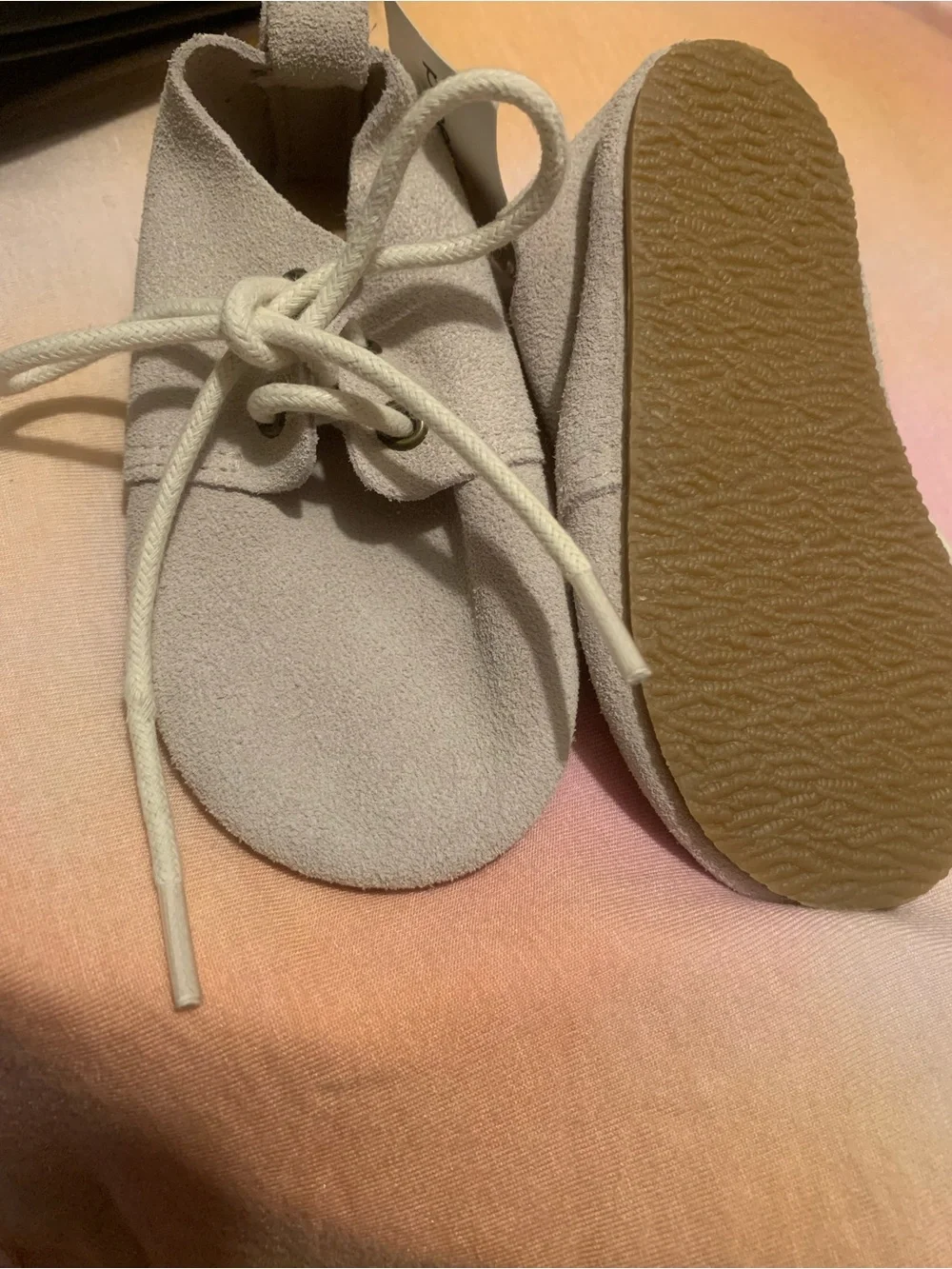 Children's Suede Lace-Up Moccasins in Light Beige